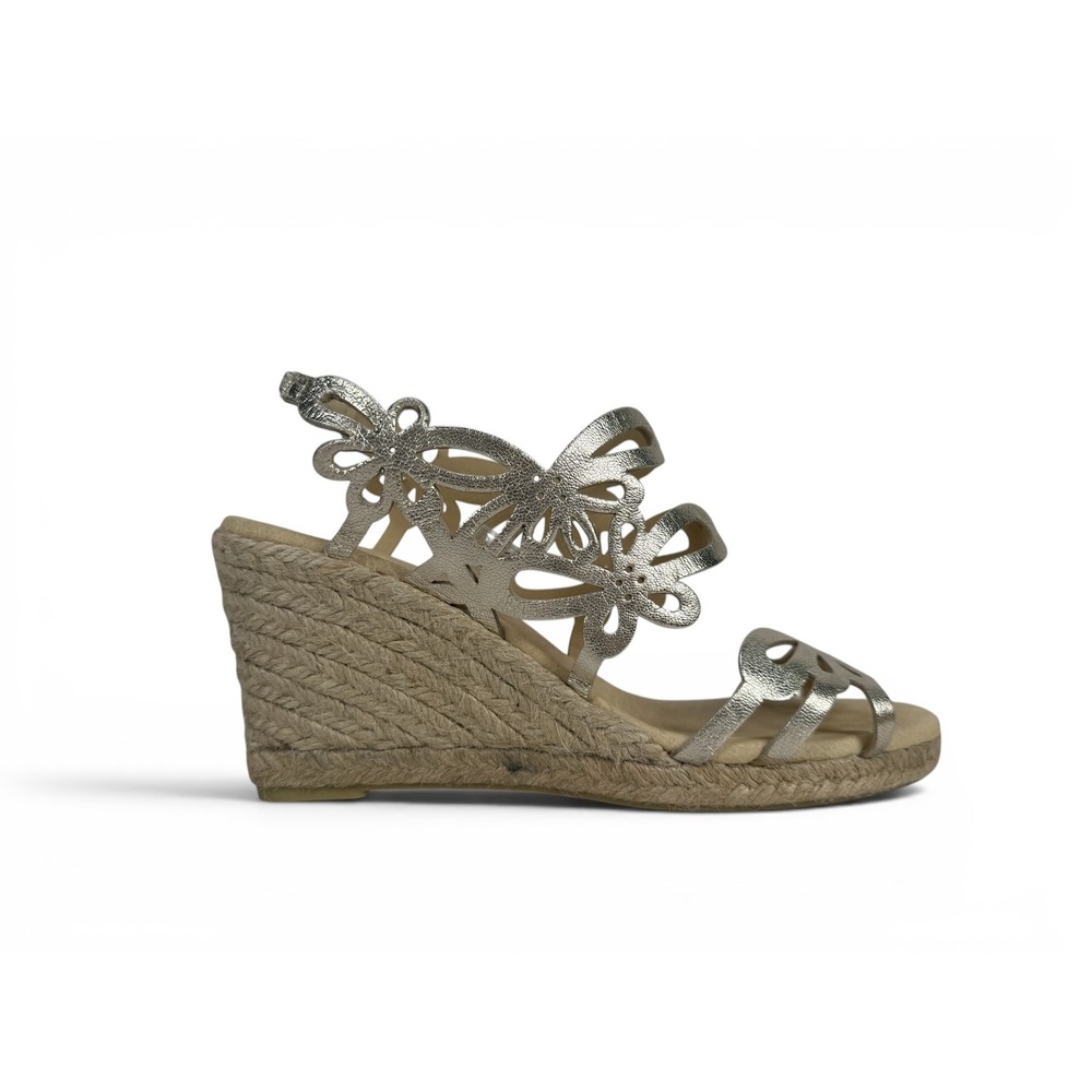 Eric Michael Jillian Espadrille Wedge Sandal 7.5 8 EU 38‎ Gold Floral Cutout